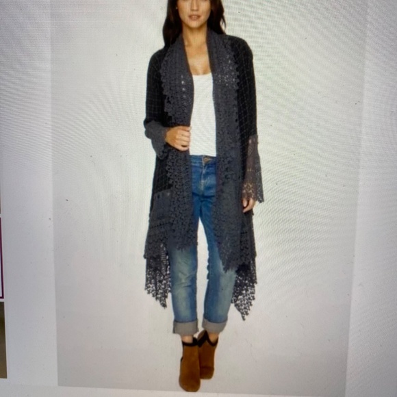 JOHNNY WAS Antoinette Crochet Jacket Blue Waterfall Cardigan Eyelet Boho S EUC - Picture 12 of 14